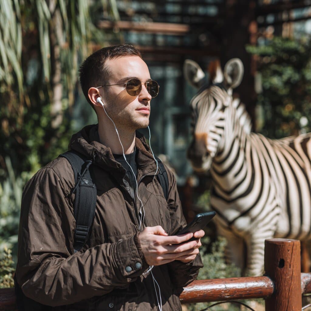 Guest using Roam near a zebra exhibit